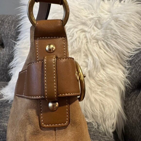 VINTAGE Coach 1483 Suede Double-Strap Shoulder Bag – Leather Trim Very Good Cond - Picture 4 of 12
